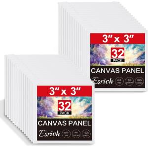 imageESRICH 4x4IN Small Canvases for Painting 24 Pack Mini Canvas Boards Cotton Painting Canvas Primed Acid Free Mini Blank Canvas Panels for Oil PaintWatercolorAcrylic PaintGouacheampampTempera3x3in 32pack