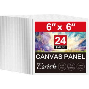 imageESRICH 4x4IN Small Canvases for Painting 24 Pack Mini Canvas Boards Cotton Painting Canvas Primed Acid Free Mini Blank Canvas Panels for Oil PaintWatercolorAcrylic PaintGouacheampampTempera6x6in 24pack
