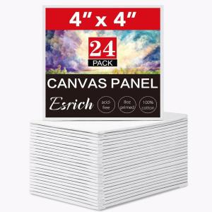 imageESRICH 4x4IN Small Canvases for Painting 24 Pack Mini Canvas Boards Cotton Painting Canvas Primed Acid Free Mini Blank Canvas Panels for Oil PaintWatercolorAcrylic PaintGouacheampampTempera4x4in 24pack