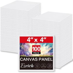 imageESRICH 4x4IN Small Canvases for Painting 24 Pack Mini Canvas Boards Cotton Painting Canvas Primed Acid Free Mini Blank Canvas Panels for Oil PaintWatercolorAcrylic PaintGouacheampampTempera4x4in 100pack