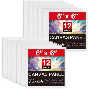 imageESRICH 4x4IN Small Canvases for Painting 24 Pack Mini Canvas Boards Cotton Painting Canvas Primed Acid Free Mini Blank Canvas Panels for Oil PaintWatercolorAcrylic PaintGouacheampampTempera6x6in 12pack
