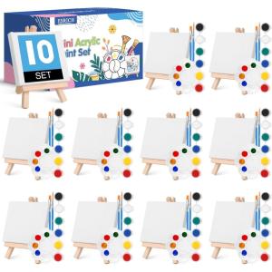 imageESRICH 5 Set Mini Acrylic Paint SetMinis Canvas Painting KitSt Patricks Party Gifts4  4in Canvas with EaselAcrylic PaintsBrushPaletteMini Easel with Canvas for Kids Adults Painting Party10 set 44