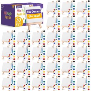 imageESRICH 5 Set Mini Acrylic Paint SetMinis Canvas Painting KitSt Patricks Party Gifts4  4in Canvas with EaselAcrylic PaintsBrushPaletteMini Easel with Canvas for Kids Adults Painting Party30 set 44