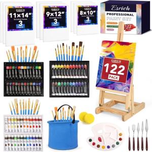 imageESRICH 78Pack Acrylic Paint Set Painting Kits for Adults Paints Kit With3 Pack of 12 Colors Paint 3 Sets of Wooden Easels Canvas Brushes PaletteArt Paint Supplies Kit for Adults Kids Beginner72Color