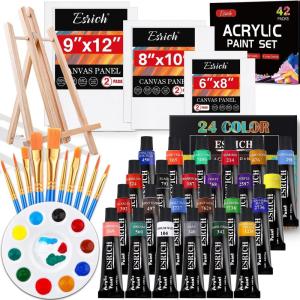 imageESRICH Acrylic Paint Set 12 Colors2 Packwith 20 Paint Brushes24 Acrylic Paints for AdultsKidsBeginnerProfessional ArtistsNonToxic Craft Paint kit for PaperCanvasRockWoodCeramic42pcs painting kit