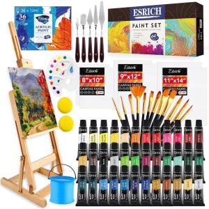 imageESRICH Acrylic Paint Set 12 Colors2 Packwith 20 Paint Brushes24 Acrylic Paints for AdultsKidsBeginnerProfessional ArtistsNonToxic Craft Paint kit for PaperCanvasRockWoodCeramic64pcs 36colors painting kit