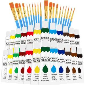 imageESRICH Acrylic Paint Set 12 Colors2 Packwith 20 Paint Brushes24 Acrylic Paints for AdultsKidsBeginnerProfessional ArtistsNonToxic Craft Paint kit for PaperCanvasRockWoodCeramic2 Set 12 Color