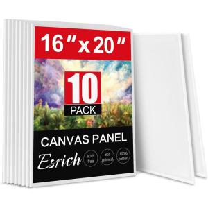 imageESRICH Canvas Boards for Painting 10 Pack Canvases for Painting 8x10 Cotton Primed Acid Free Blank Canvas Panels for Oil Paint Watercolor Acrylic Paint Gouache and Tempera16x20