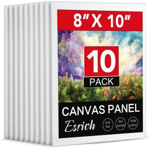 imageESRICH Canvas Boards for Painting 10 Pack Canvases for Painting 8x10 Cotton Primed Acid Free Blank Canvas Panels for Oil Paint Watercolor Acrylic Paint Gouache and Tempera8x10