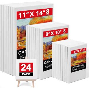 imageESRICH Canvas for Painting 8x10 16 Pack Stretched Canvas Primed AcidFree Cotton Paint Canvas Bulk White Blank Canvases for Painting for Oil ampamp Acrylic Paint24 Packs  3Sizes5x7 8x10 11x14