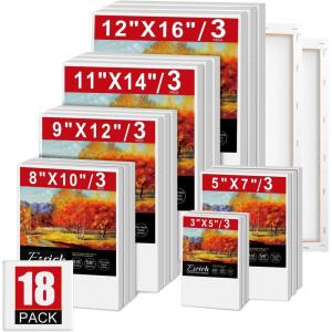 imageESRICH Canvas for Painting 8x10 16 Pack Stretched Canvas Primed AcidFree Cotton Paint Canvas Bulk White Blank Canvases for Painting for Oil ampamp Acrylic Paint18 Packs  6 Sizes 3 of Each