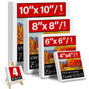 imageESRICH Canvas for Painting 8x10 16 Pack Stretched Canvas Primed AcidFree Cotton Paint Canvas Bulk White Blank Canvases for Painting for Oil ampamp Acrylic Paint4 Packs  4Sizes4x4 6x6 8x8 10x10