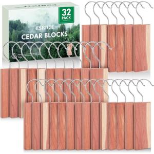 imageESRICH Cedar Blocks for Clothes Storage15 Pack with Metal Hooks100 Natura Cedars Wood for ClosetsCedars Planks with SandpaperCedar Chips for Closets and Drawers0 Ounce Pack of 32