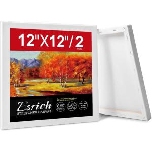 imageESRICH Stretched Canvas for Painting 11x14 Inch 2 Pack Blank Canvas 58 in Profile Primed White Canvases for Painting for Oil ampamp Acrylic Paint12x12