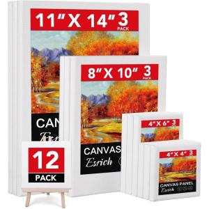 imageESRICH Stretched Canvas for Painting 12 Pack 4x4 4x6 8x10 11x143 of Each Canvas Set MultiSize Blank Canvases for Painting Primed Paint Canvas for Kids Adults Beginners Artists4x4 4x6 8x10 11x14