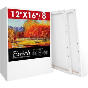 imageESRICH Stretched Canvas for Painting 8 Pack Canvases for Painting 11x14 58 in Profile Primed White Painting Canvas for Oil ampamp Acrylic Paint12x16in8P