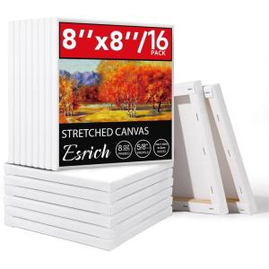 imageESRICH Stretched Canvas for Painting 8 Pack Canvases for Painting 11x14 58 in Profile Primed White Painting Canvas for Oil ampamp Acrylic Paint8x8in16P
