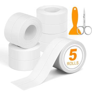 imageESRICH White Caulk Tape5 Rolls Caulk Tape Waterproof Self Adhesive Toilet Caulking Strip for Bathtub Kitchen CountertopSinkWall Tile Edge Peel and Stick Caulking Sealing Tool 15quot x10Ft
