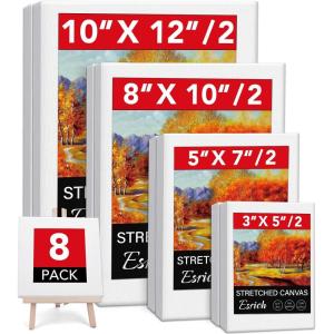 imageStretched Canvases for Painting 8PCS Multi Pack Canvas 3x5 5x7 8x10 10x122 of Each AcidFree Wood Frame Blank Canvas Art Canvas Pre Primed for Acrylic Oil Painting Tempera Paintings8PCS4sizes2 of Each