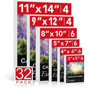 imageCanvas for Painting 11x14 Inch 46 Pack Canvas Boards for Painting Cotton AcidFree Primed Blank Canvas Panels for Oil Paint Watercolor Acrylic Paint Gouache and Tempera DIY32 Packs Canvas Panel  6 Sizes