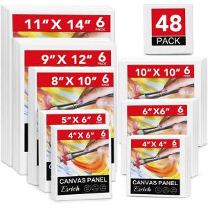 imageESRICH 48 Pack Canvas Boards for Painting 6Pcs of 4x4 4x6 5x6 6x6 8x10 10x10 9x12 11x14 Canvas for Painting Cotton Primed Blank Painting Canvas Panels for Oil Acrylic Watercolor48 Pack4x4 4x6 5x6 6x6 8x10 10x10 9x12 11x14