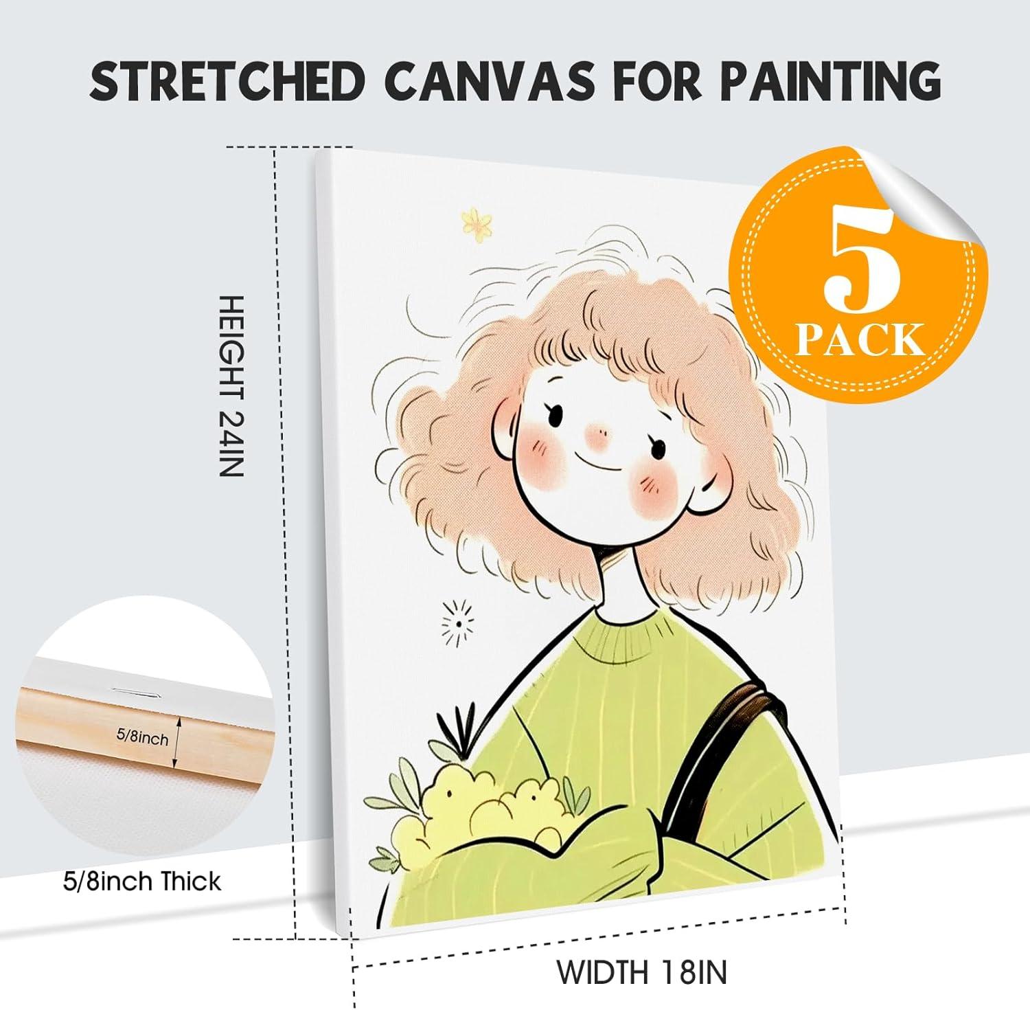 imageESRICH Stretched Canvas for Painting 16x20 Inch 12Pack Large Canvas for Painting Primed AcidFree Cotton Blank Canvases Art Paint Canvases for Oil PaintWatercolorAcrylic PaintGouache and Tempera18X24IN 5 Packs