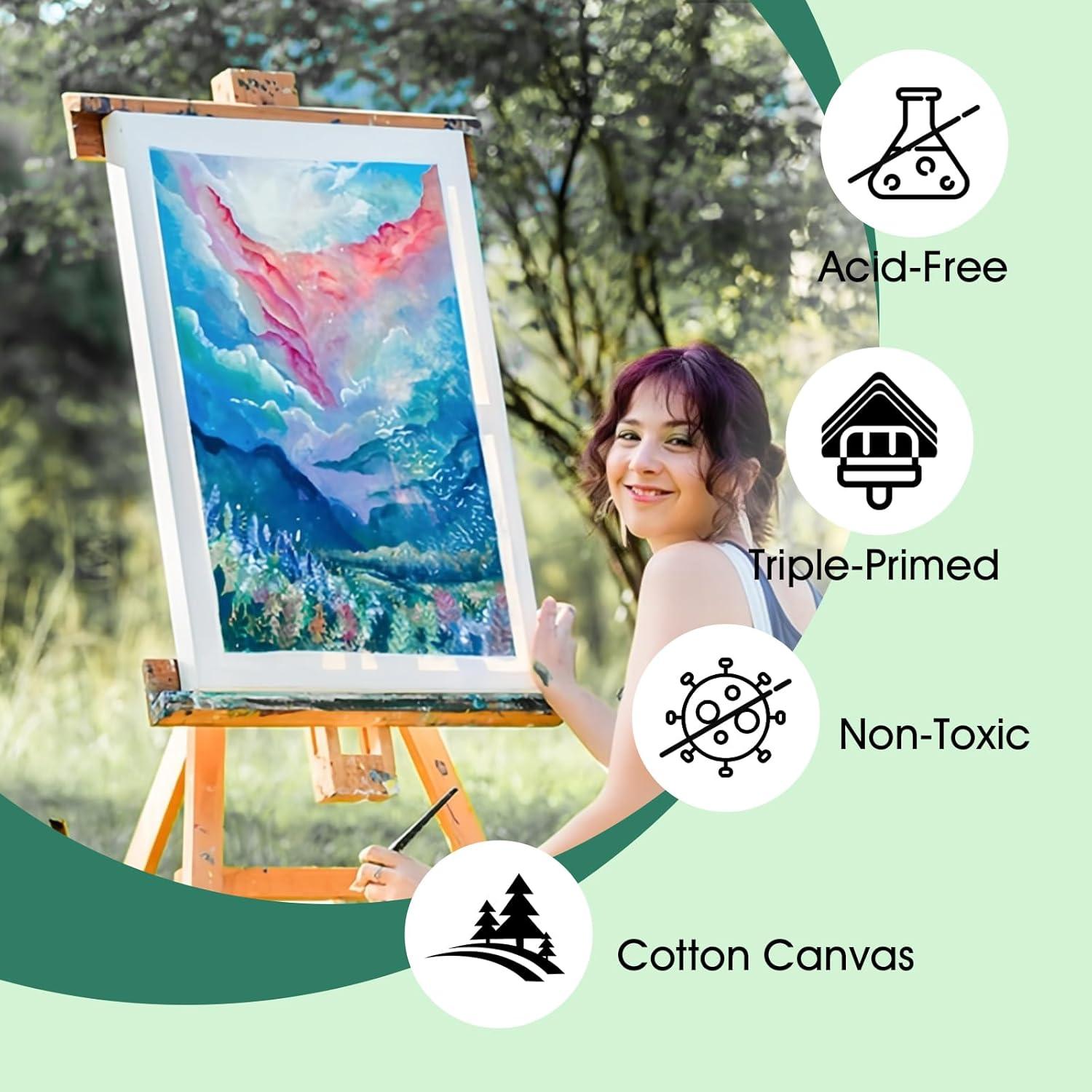 imageESRICH Stretched Canvas for Painting 16x20 Inch 12Pack Large Canvas for Painting Primed AcidFree Cotton Blank Canvases Art Paint Canvases for Oil PaintWatercolorAcrylic PaintGouache and Tempera18X24IN 5 Packs