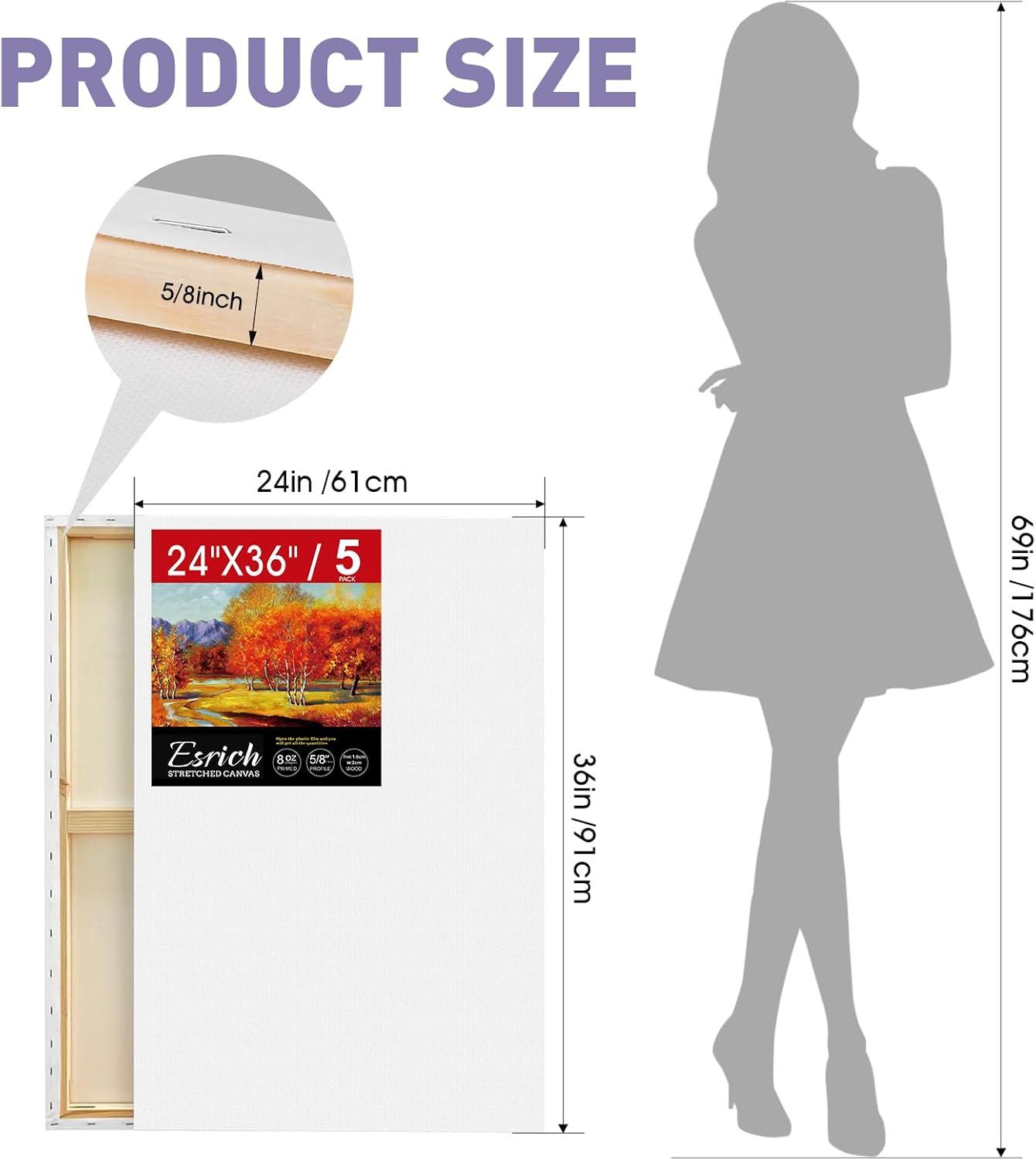 imageESRICH Stretched Canvas for Painting 16x20 Inch 12Pack Large Canvas for Painting Primed AcidFree Cotton Blank Canvases Art Paint Canvases for Oil PaintWatercolorAcrylic PaintGouache and Tempera24X36IN 5 Packs