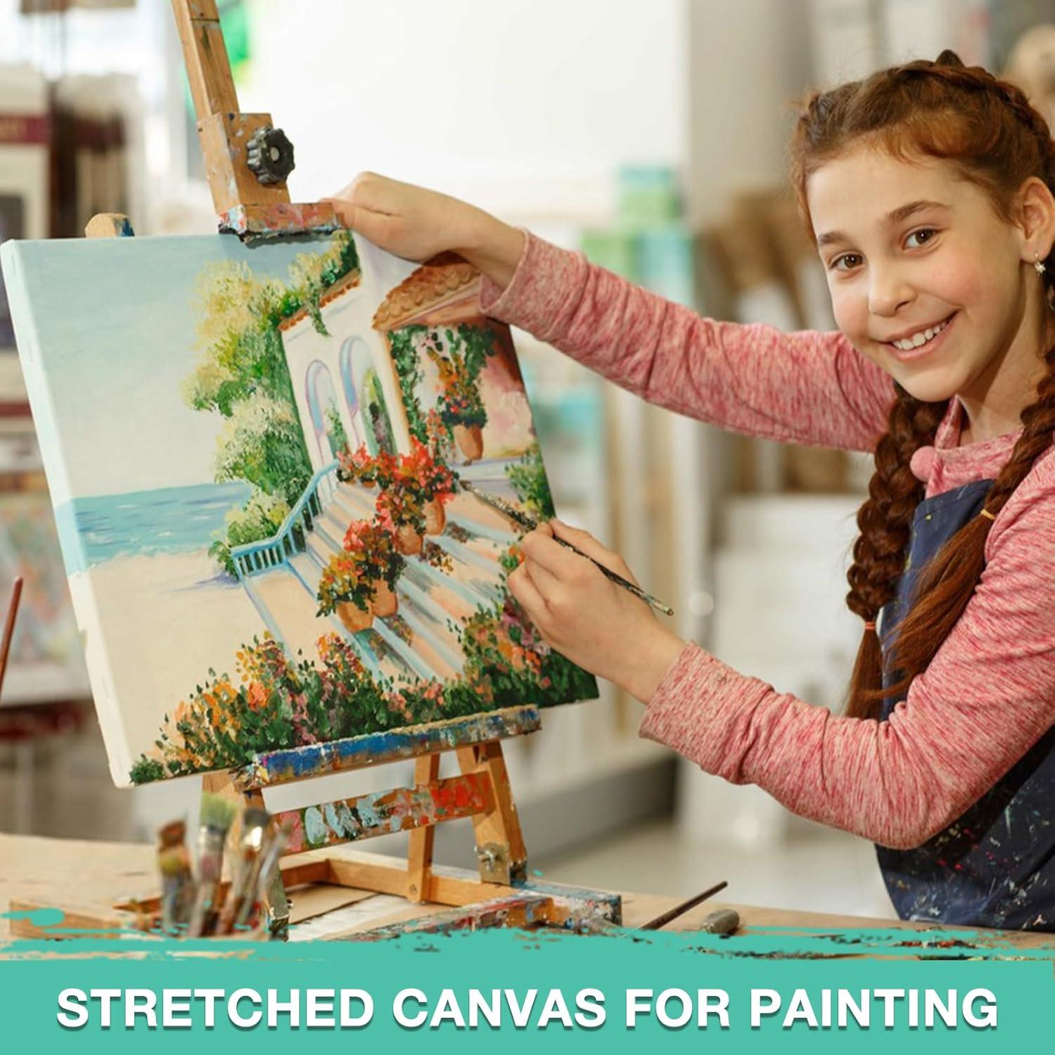 imageESRICH Stretched Canvas for Painting 16x20 Inch 12Pack Large Canvas for Painting Primed AcidFree Cotton Blank Canvases Art Paint Canvases for Oil PaintWatercolorAcrylic PaintGouache and Tempera10X10IN 10 Packs