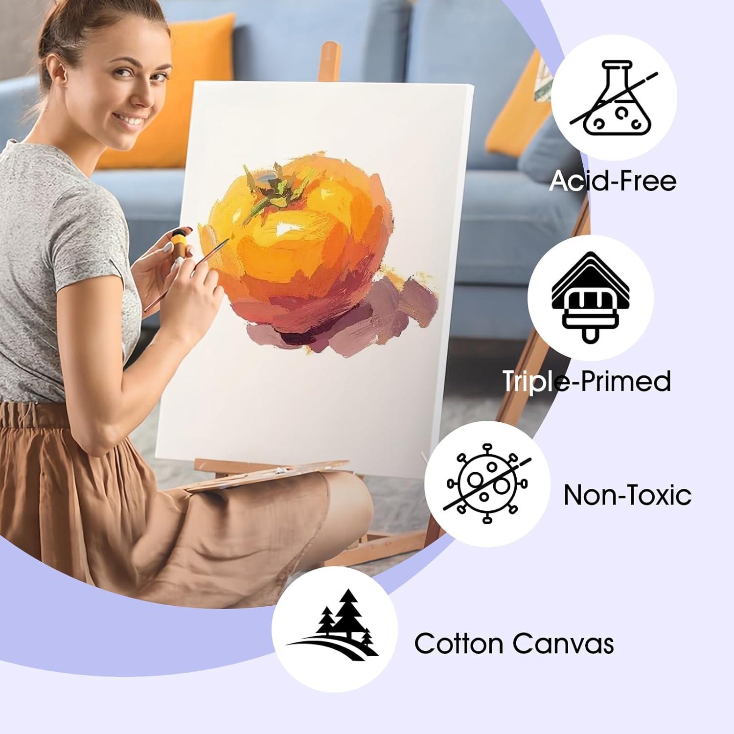 imageESRICH Stretched Canvas for Painting 16x20 Inch 12Pack Large Canvas for Painting Primed AcidFree Cotton Blank Canvases Art Paint Canvases for Oil PaintWatercolorAcrylic PaintGouache and Tempera12X16IN 16 Packs