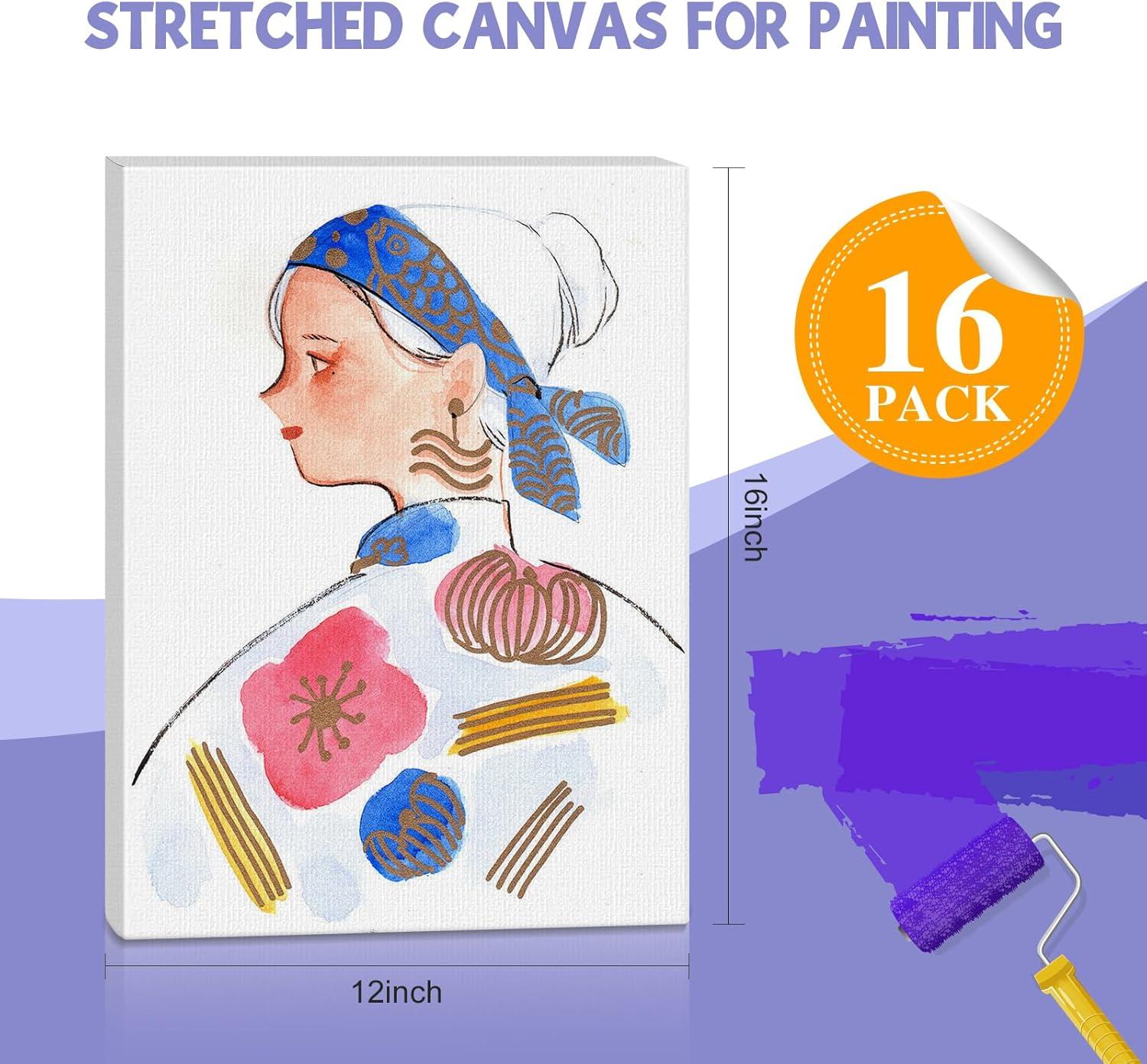 imageESRICH Stretched Canvas for Painting 16x20 Inch 12Pack Large Canvas for Painting Primed AcidFree Cotton Blank Canvases Art Paint Canvases for Oil PaintWatercolorAcrylic PaintGouache and Tempera12X16IN 16 Packs