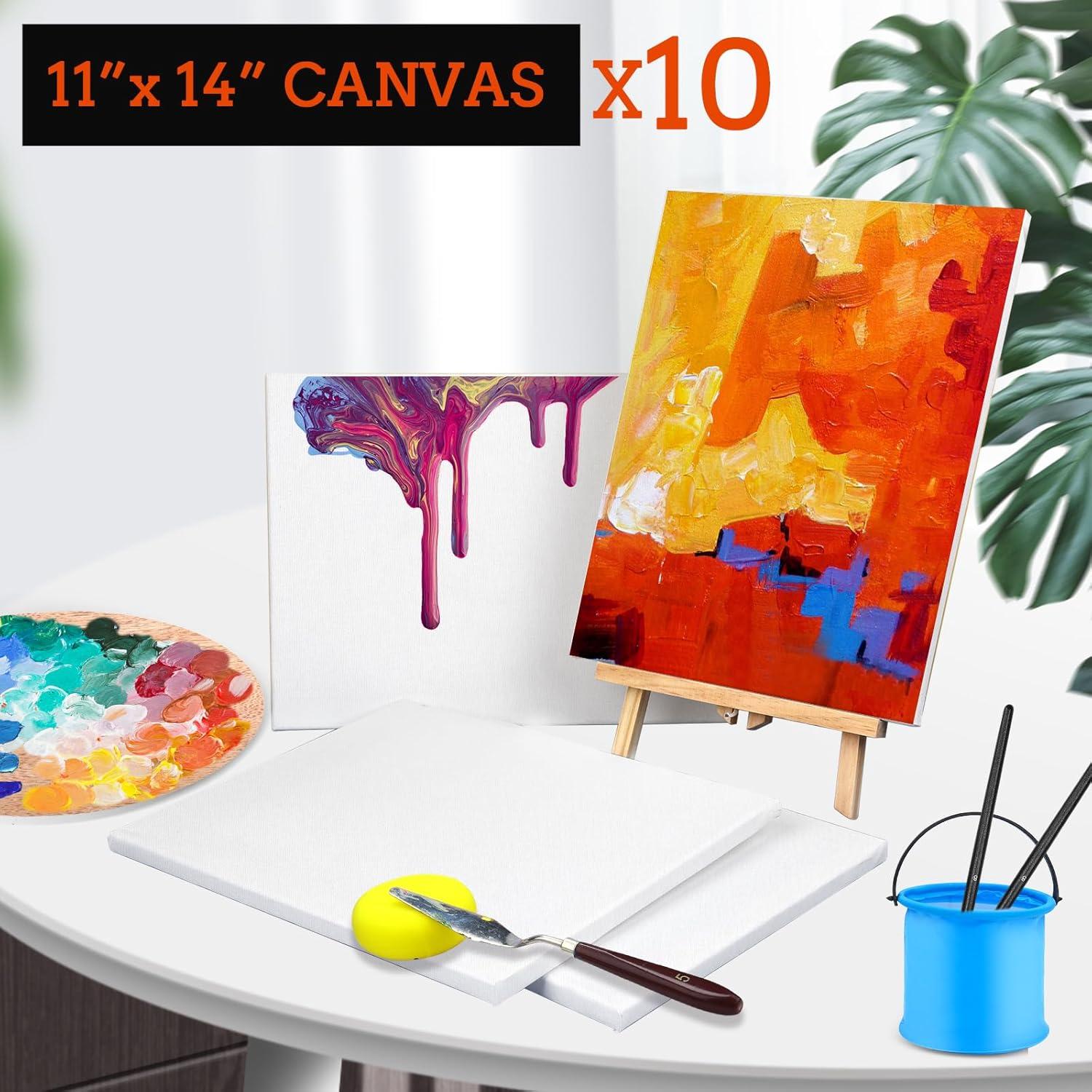 imageESRICH Stretched Canvas for Painting 16x20 Inch 12Pack Large Canvas for Painting Primed AcidFree Cotton Blank Canvases Art Paint Canvases for Oil PaintWatercolorAcrylic PaintGouache and Tempera11X14IN 10 Packs