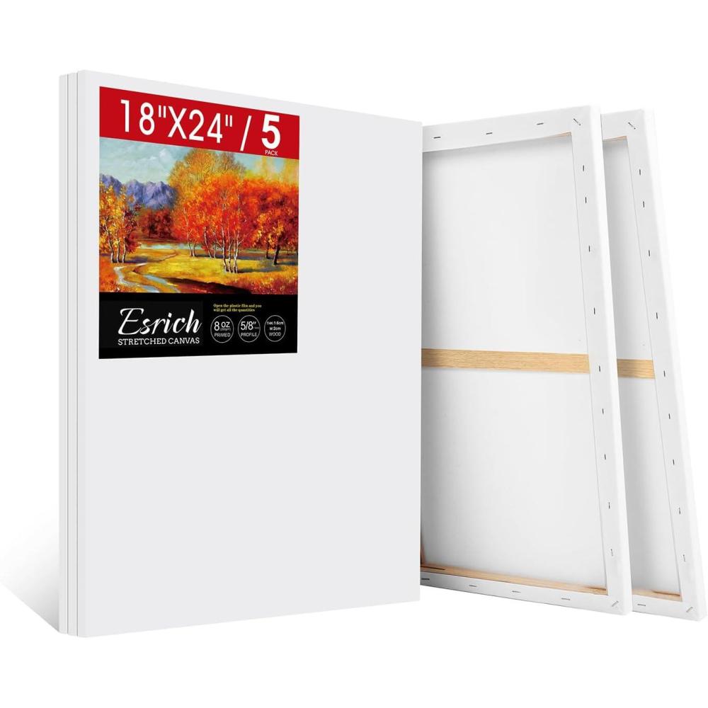 imageESRICH Stretched Canvas for Painting 16x20 Inch 12Pack Large Canvas for Painting Primed AcidFree Cotton Blank Canvases Art Paint Canvases for Oil PaintWatercolorAcrylic PaintGouache and Tempera18X24IN 5 Packs