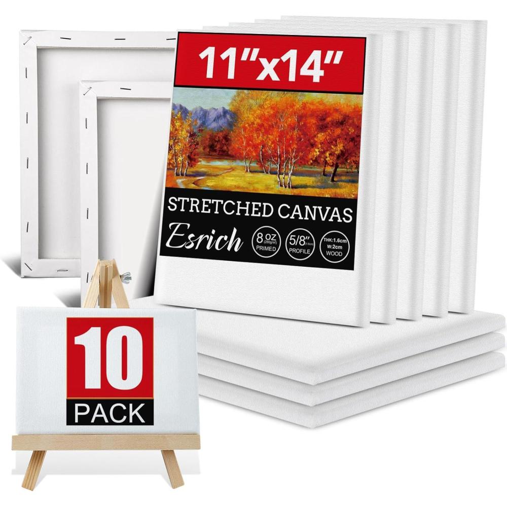 imageESRICH Stretched Canvas for Painting 16x20 Inch 12Pack Large Canvas for Painting Primed AcidFree Cotton Blank Canvases Art Paint Canvases for Oil PaintWatercolorAcrylic PaintGouache and Tempera11X14IN 10 Packs