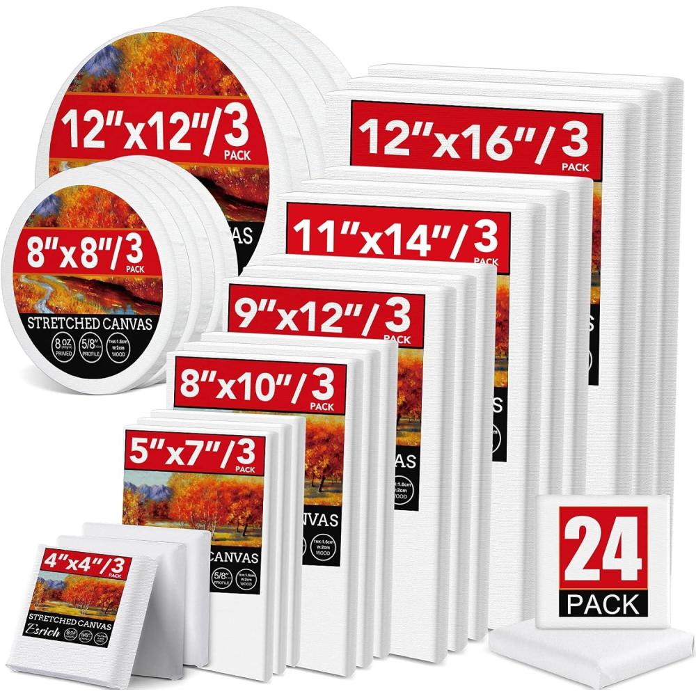 imageESRICH Stretched Canvas for Painting 16x20 Inch 12Pack Large Canvas for Painting Primed AcidFree Cotton Blank Canvases Art Paint Canvases for Oil PaintWatercolorAcrylic PaintGouache and Tempera24 Packs  8 Sizes 3 of Each