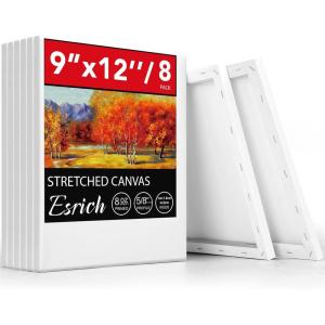 imageESRICH Stretched Canvas for Painting 16x20 Inch 12Pack Large Canvas for Painting Primed AcidFree Cotton Blank Canvases Art Paint Canvases for Oil PaintWatercolorAcrylic PaintGouache and Tempera9X12IN 8 Packs