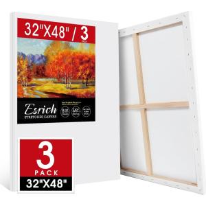 imageESRICH Stretched Canvas for Painting 32x48 Inch 3Pack Large Canvas for Painting Primed AcidFree Cotton Blank Canvases Art Paint Canvases for Oil PaintWatercolorAcrylic PaintGouache and Tempera32x48in3Pack