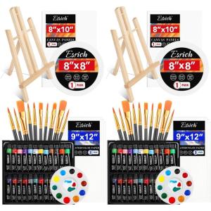 imageESRICH 82 PCS Acrylic Paint Canvas Set48Color Acrylic Painting Kit Painting Supplies Kit with Wood EaselBrushCanvasesWatercolor Paper Acrylic Paint Kit for Kids Adults Artists