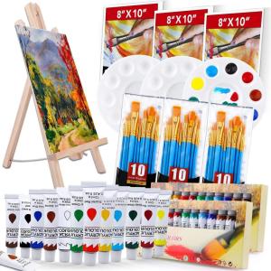 imageESRICH Acrylic Paint SetPainting Supplies with 2 PCS of 12 Colors Acrylic Paint1 Easel 3 Canvas 30 Paintbrushes and 3 Palettes Paint Kit for KidsStudents Artists and Beginner2 set 12 color