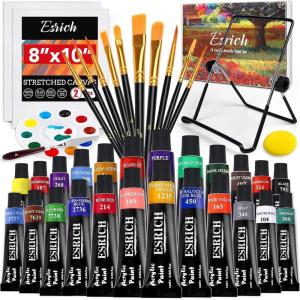 imageESRICH Acrylic Paint SetPainting Supplies with 2 PCS of 12 Colors Acrylic Paint1 Easel 3 Canvas 30 Paintbrushes and 3 Palettes Paint Kit for KidsStudents Artists and Beginner24Color