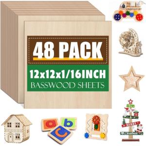 image4 Pack Basswood Sheets 116x12x12 Inch116 Basswood for Laser Cutting ampamp Engraving Thin Balsa Wood Sheets Unfinished Wood for Crafts Plywood Sheets for Models Making Wood Burning and Painting48 Pack