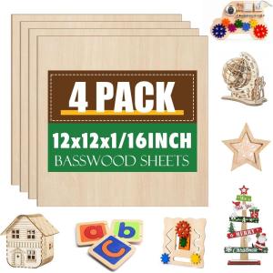 image4 Pack Basswood Sheets 116x12x12 Inch116 Basswood for Laser Cutting ampamp Engraving Thin Balsa Wood Sheets Unfinished Wood for Crafts Plywood Sheets for Models Making Wood Burning and Painting4 Pack