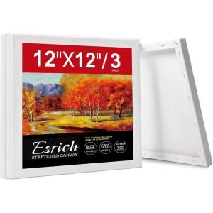imageESRICH Stretched Canvas for Painting 3 Pack 9x12 Inch Canvas Value PackPrimed AcidFree Cotton Blank Canvases Painting Canvas for Oil ampamp Acrylic Paint12x12in 3pack