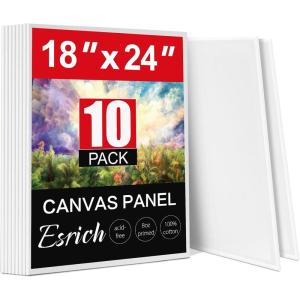 imageESRICH Canvas for Painting 18x24 Inch 10 Pack Canvas Boards for Painting Cotton Primed Acid Free Large Blank Canvases Canvas Panels for Oil Paint Watercolor Acrylic Paint Gouache and Tempera