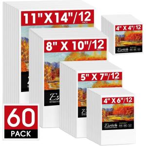 imageESRICH Stretched Canvas for Painting 60 Pack Multi Size11x14 8x10 5x7 4x6 4x4 Blank Primed Canvases for Oil ampamp Acrylic Painting Painting Canvas Supplies for Beginners Artists12 of Each
