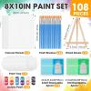 imageESRICH 12 Pack 8x10 Canvas Painting Kits for Adults with Easel Mini Acrylic Paint Paint Brushes Palettes Aprons Sip and Paint Kits for Adults Couples Friends Date Night Painting Party Supplies